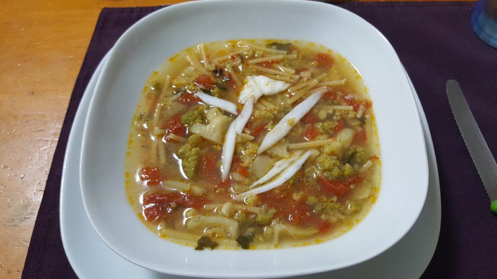 Pasta e broccoli in brodo di arzilla, piatto finito